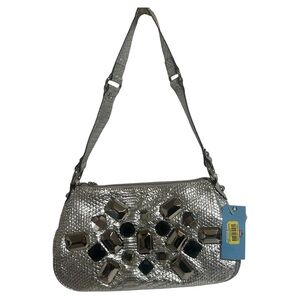 Kathy Van Zeeland silver bag snake faux leather embelleced with rhineStones NWT